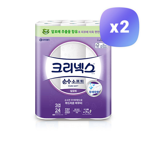 크리넥스 3겹 순수소프트 알로에 28m X 24롤 X 2