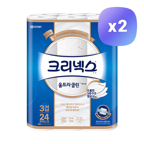 크리넥스 3겹 울트라클린 화이트 25m X 24롤 X 2