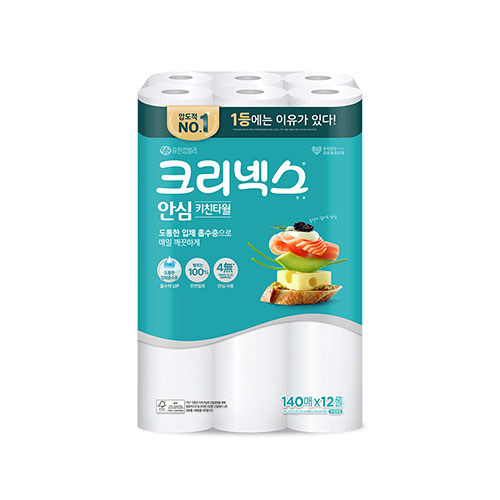 크리넥스 안심 키친타월 140매 X 12롤 (EA)