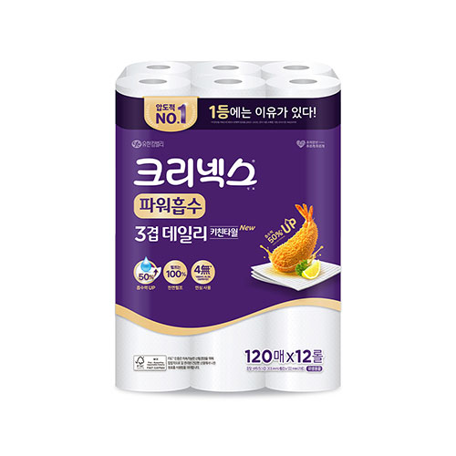 크리넥스 파워흡수 데일리 키친타월 120매 X 12롤 (EA)