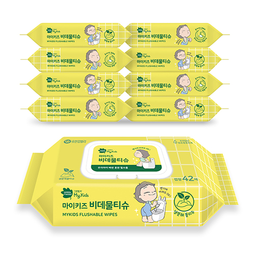 (무료배송) 그린핑거 마이키즈 비데물티슈 캡형 42매 X 9팩