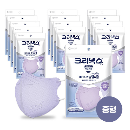 크리넥스 라이트핏 슬림앤쿨 마스크 중형 퍼플 5매 X 14입