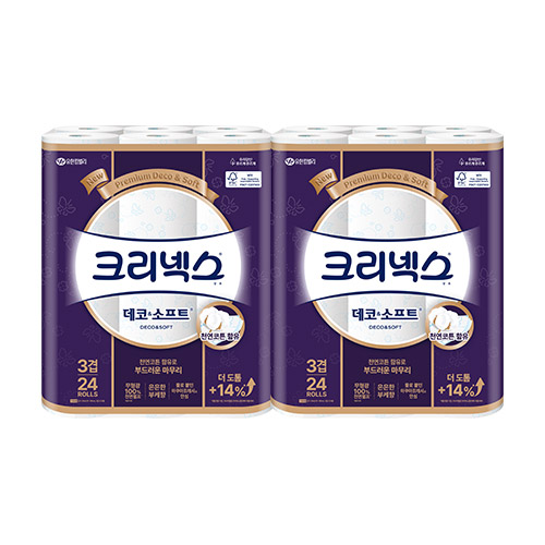 크리넥스 3겹 데코&소프트 화장지 28m 24롤 X 2