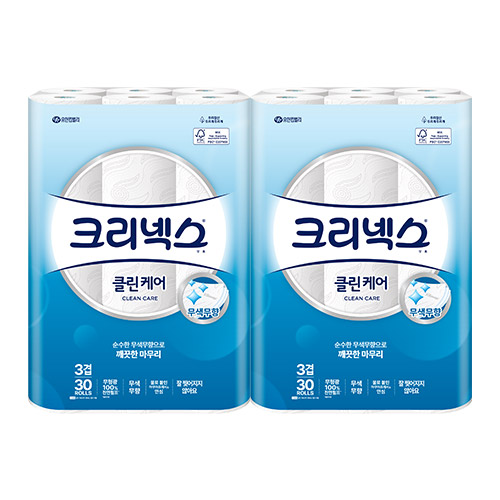 크리넥스 3겹 클린케어 화장지 25m 30롤 x 2