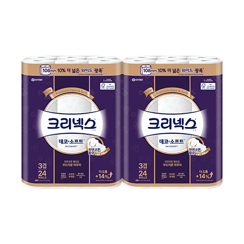크리넥스 3겹 데코앤소프트 와이드 33m X 24롤 X 2