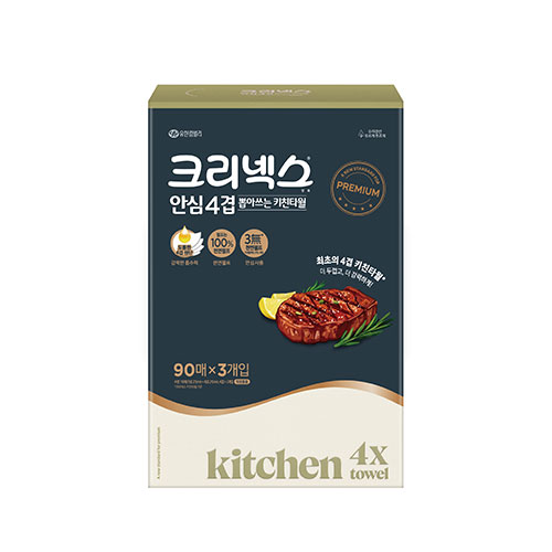 크리넥스 안심 4겹 뽑아쓰는 키친타월 90매 X 3롤 (EA)