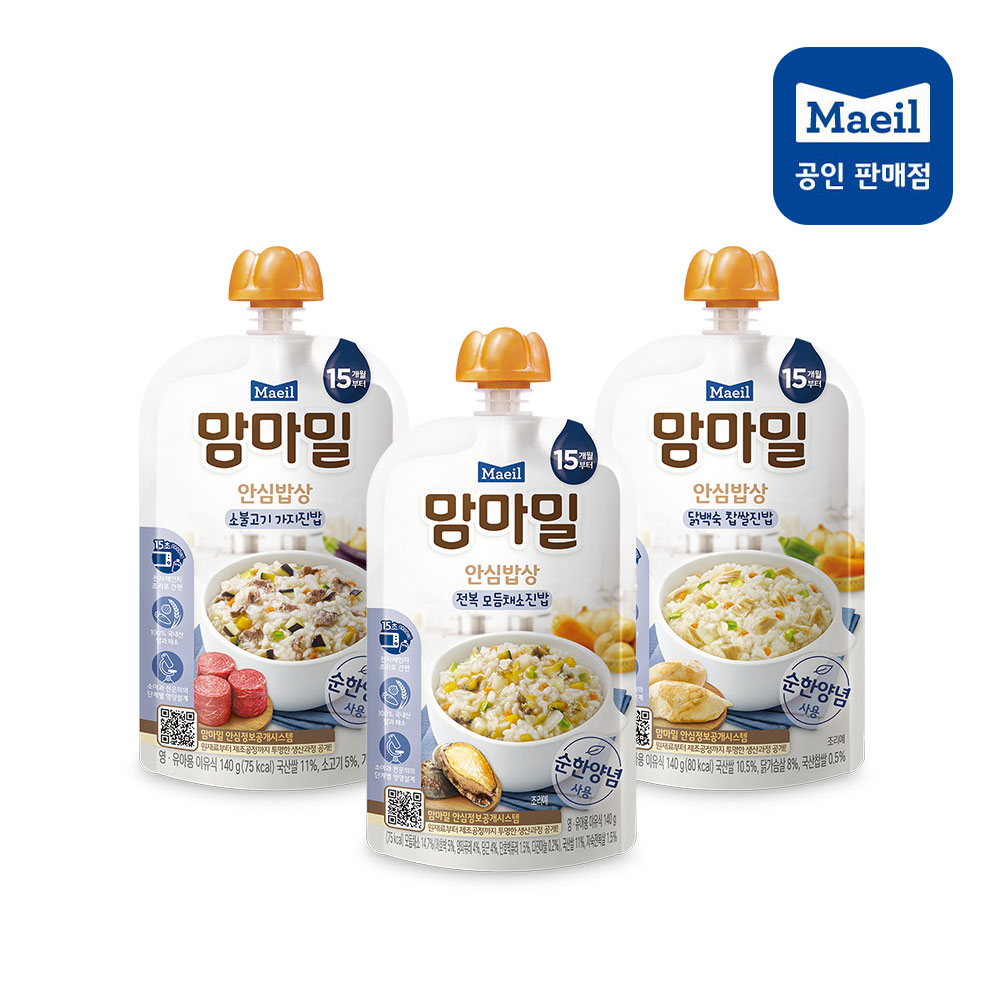 [맘마밀] 안심이유식 15개월 닭백숙영양찹쌀1+소불고기가지1+전복모듬채소1 (총3팩)