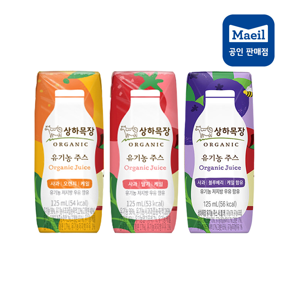 [상하목장] 유기농주스 사과오렌지케일4 +사과딸기케일4 + 사과블루베리케일4 (총12팩)